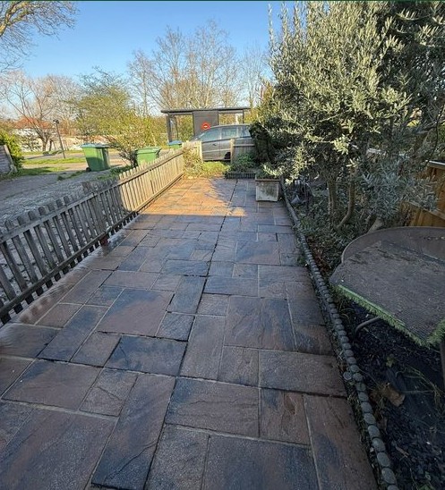Rear garden patio after pressure washing by The Wright Exteriors