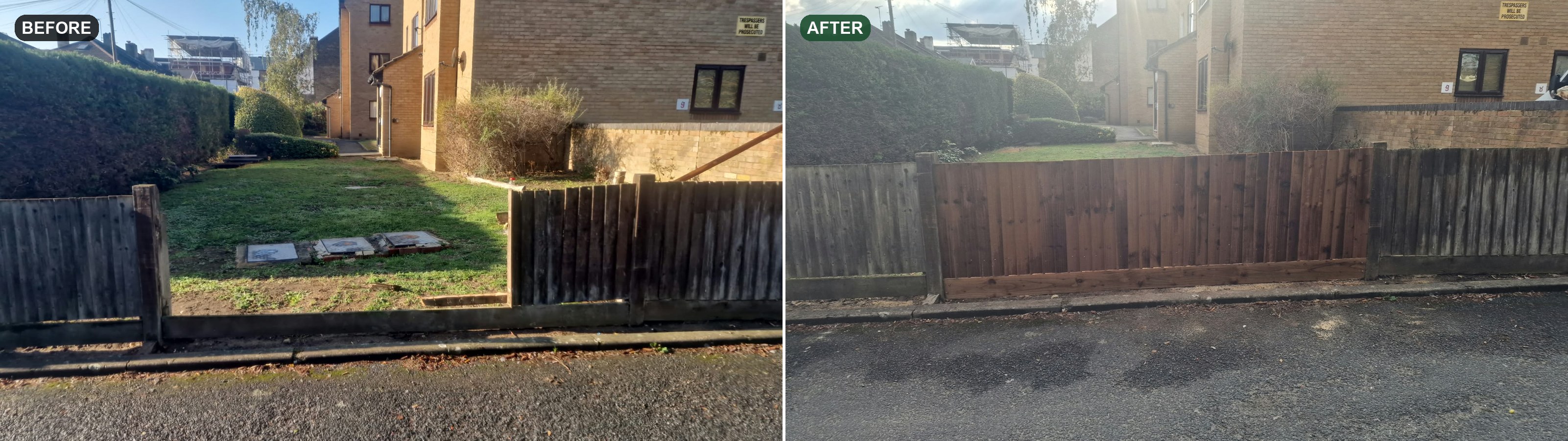Fence panel before and after replacement