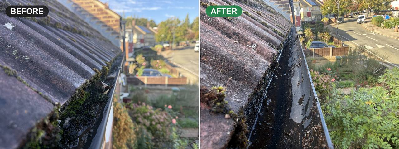 Gutter before and after clearance