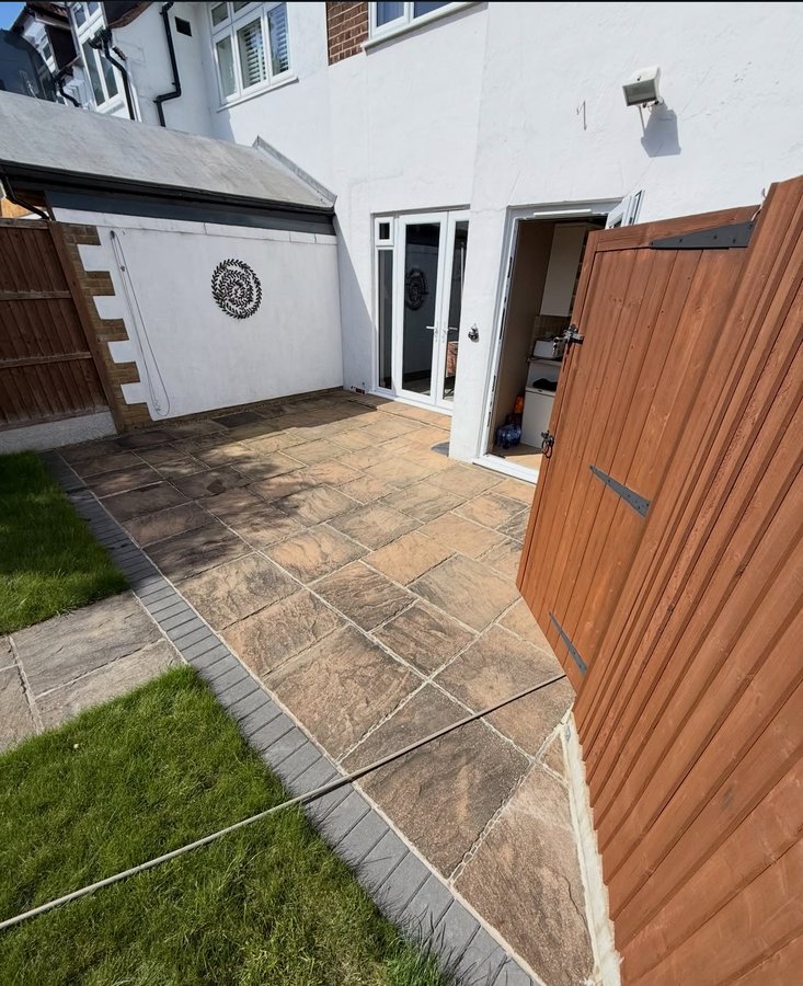 Patio before pressure washing