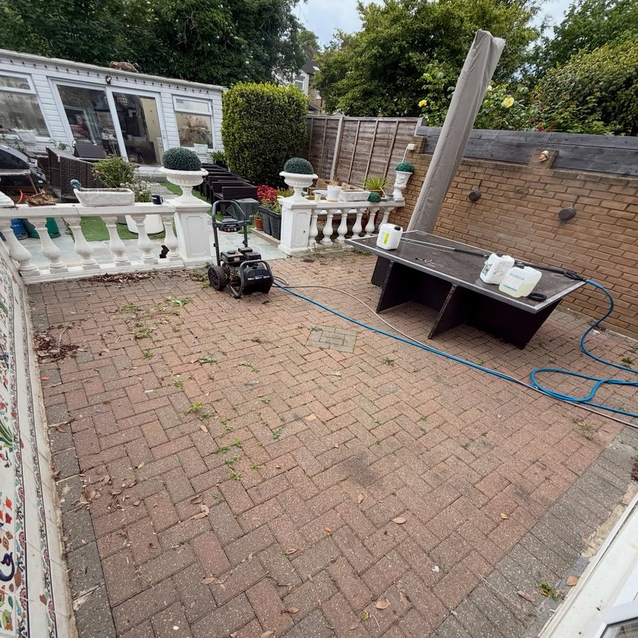 Block paving driveway before pressure washing